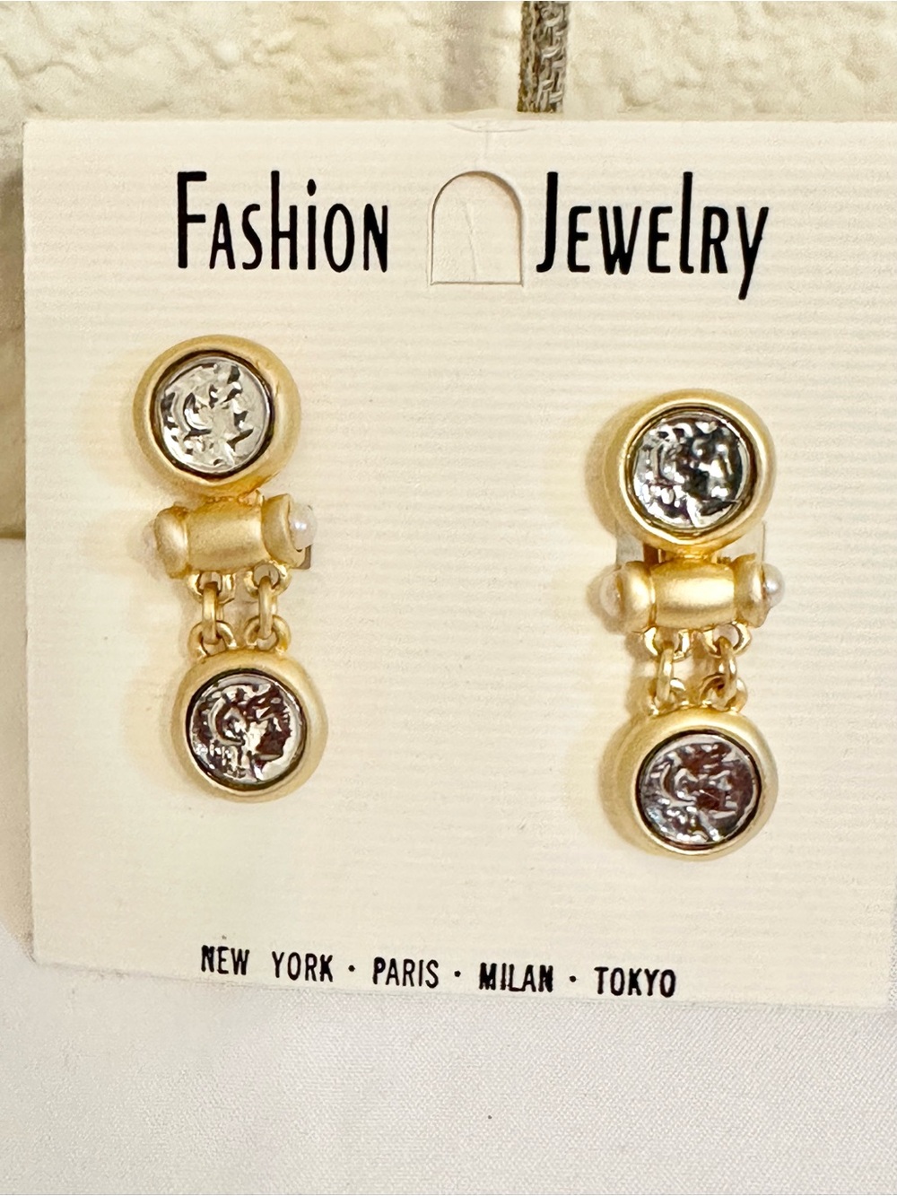 VTG Fashion Jewelry Gold-Tone Double Disc Drop Earrings